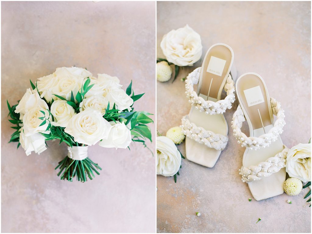 portrait of bouquet and bridal heels  by film photographer AGS Photo Art 