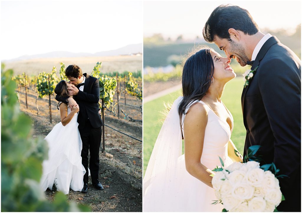 portrait of bride and groom standing in the vineyard by film photographer AGS Photo Art