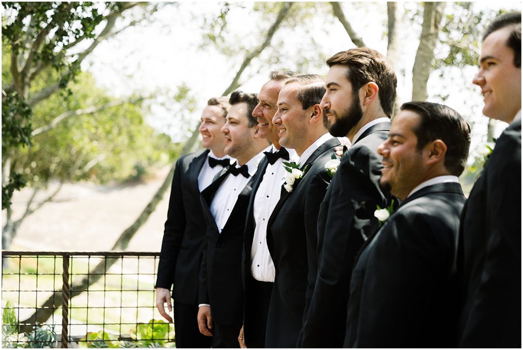 portrait of groom and groomsmen in front of trees by film photographer AGS Photo Art 
