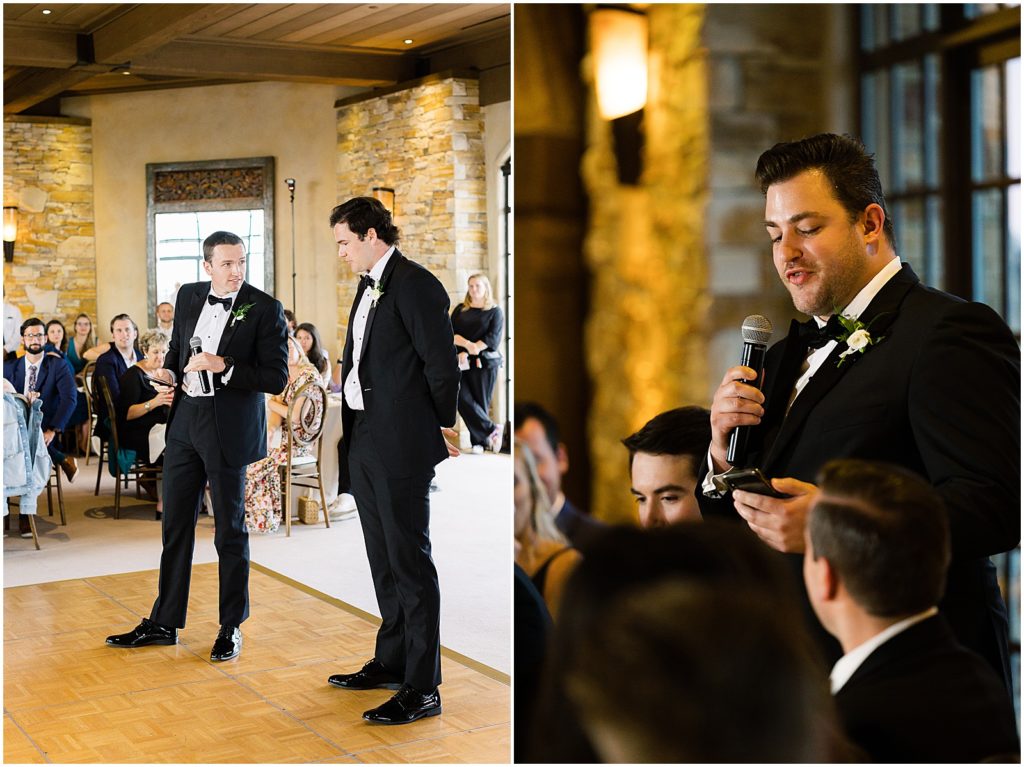 portrait of friends sharing speech  with newlyweds and guests by film photographer AGS Photo Art