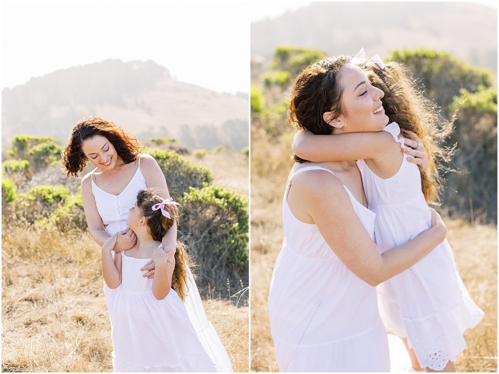 portrait of mother and daughter hugging during sunset in field by film photographer AGS Photo Art