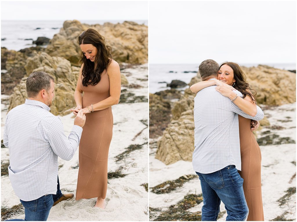 portrait of man kneeling to propose on beach by film photographer AGS Photo Art