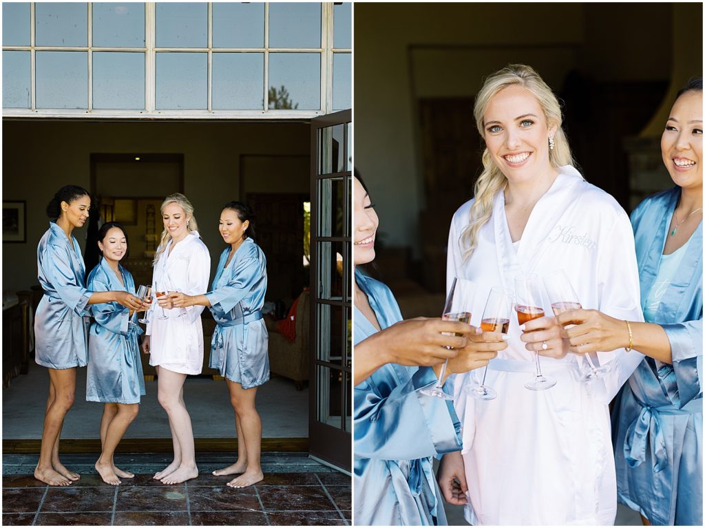 portrait of bride with bridesmaids toasting by film photographer AGS Photo Art