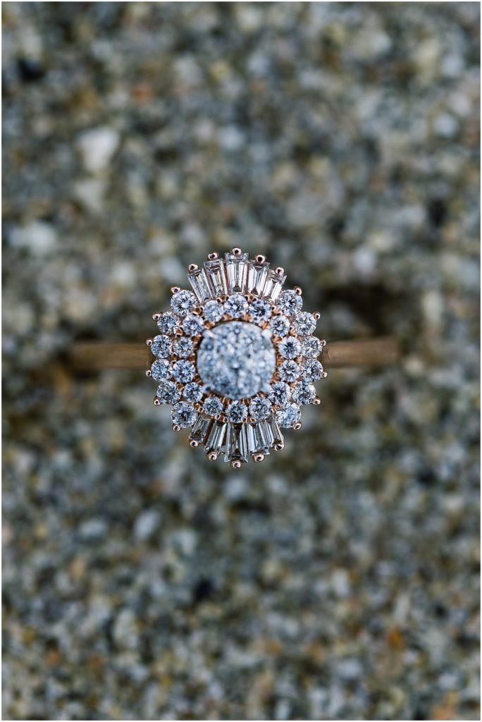 portrait of diamond ring displayed in sand by film photographer AGS Photo Art