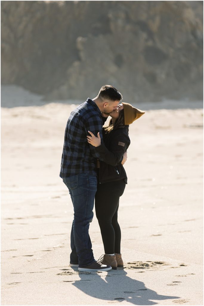 portrait of engaged couple on beach  by film photographer AGS Photo Art
