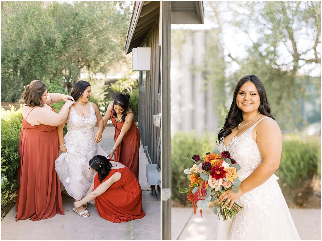 portrait of bride getting ready with bridesmaids by film photographer AGS Photo Art