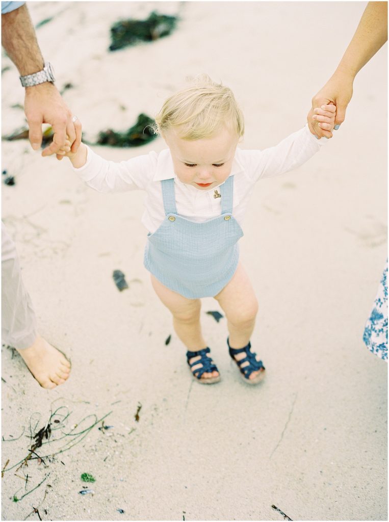 portrait of baby walking on the beach by film photographer AGS Photo Art