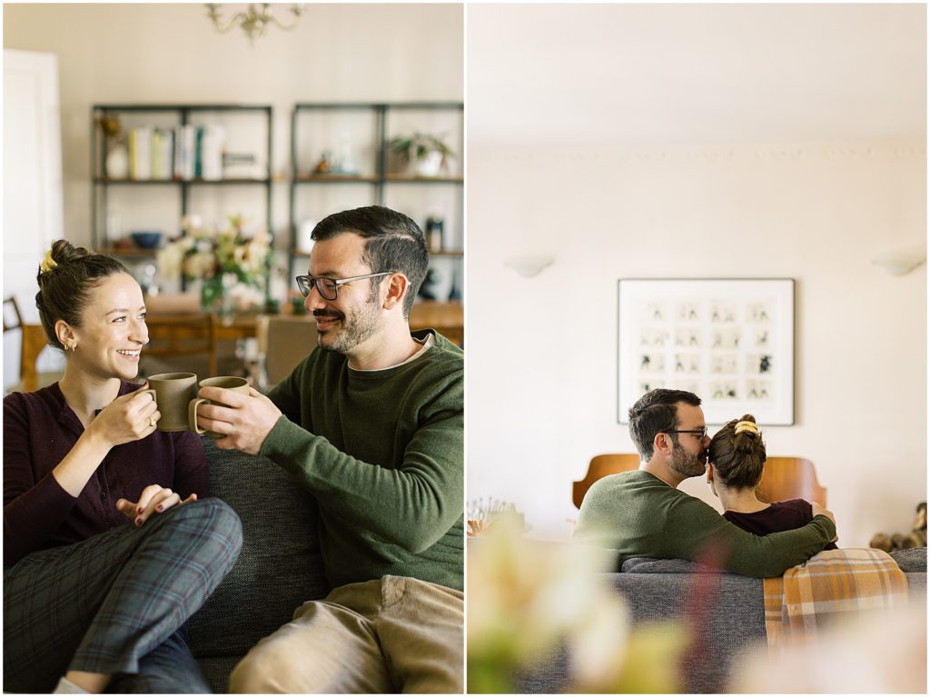 portrait of couple sharing an intimate moment in living room by film photographer AGS Photo Art