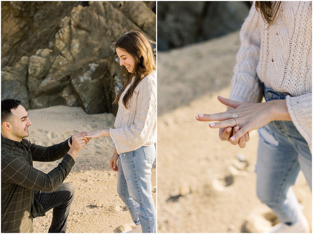 portrait of engagement ring on display during surprise proposal by film photographer AGS Photo Art