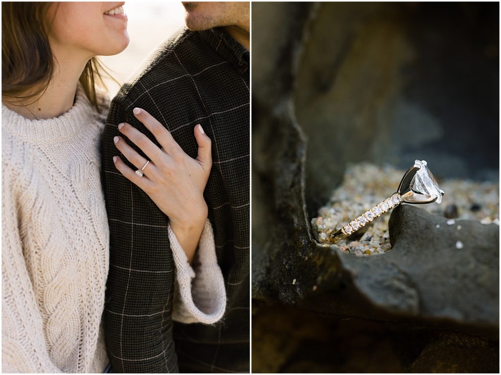 portrait of engagement ring during surprise proposal by film photographer AGS Photo Art