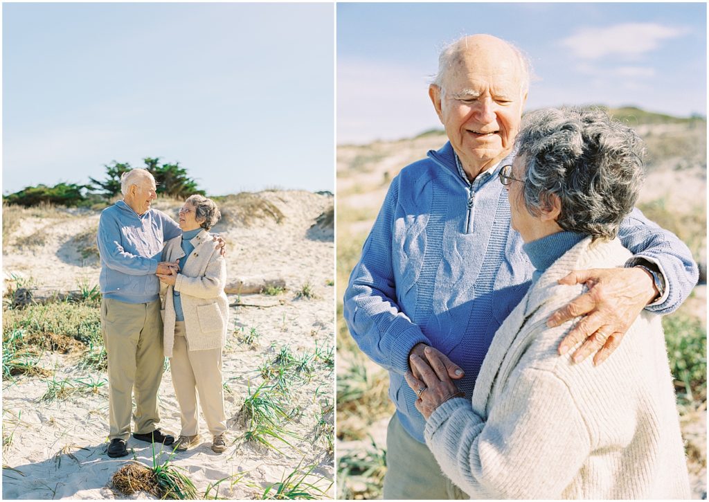 portrait of grandparents standing on the sandy beach by film photographer AGS Photo Art