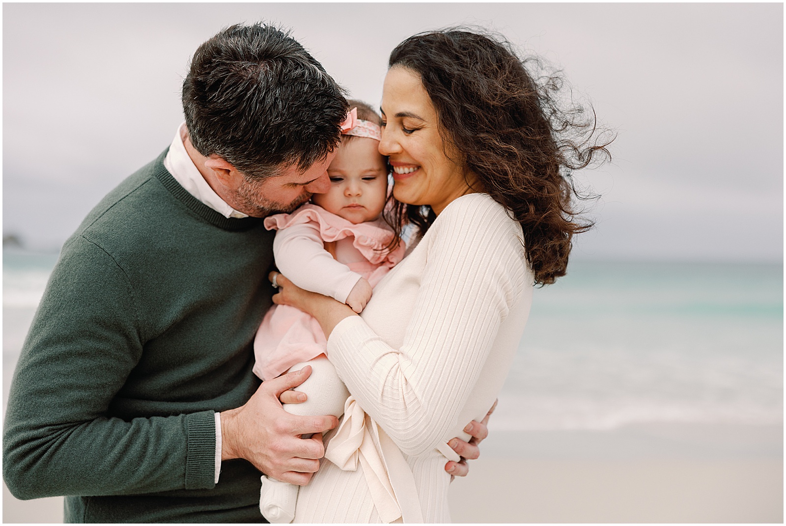 Family portrait with baby girl on the beach in Carmel-by-the-Sea by film photographer AGS Photo Art