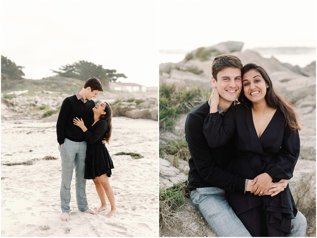 Couple smiles at photoshoot after Surprise Proposal in Carmel, California. Images by AGS Photo Art