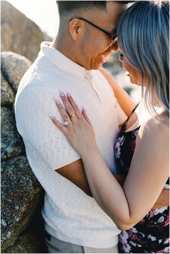 Newly engaged couple touching foreheads, photography by AGS Photo Art