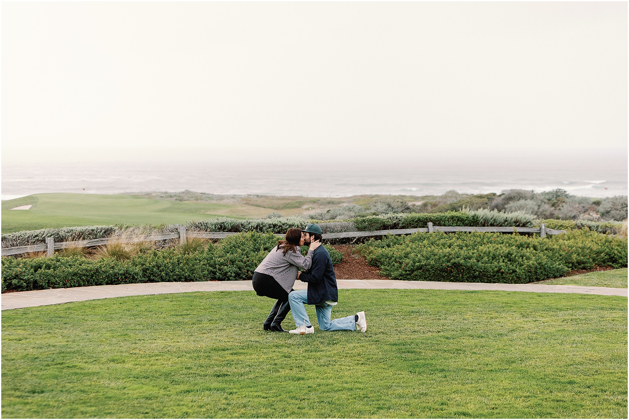 Emotional reaction as Camille says yes on Pebble Beach coastline.
