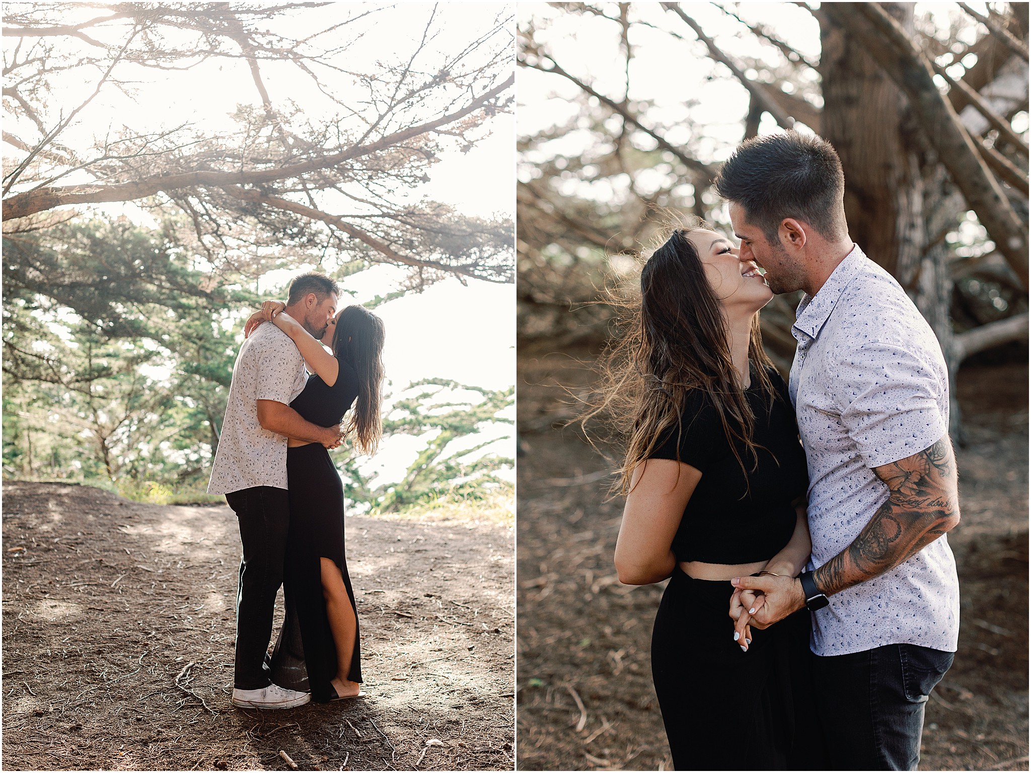 Close up of Marc and Lauren forehead to forehead and kissing during their Big Sur coast proposal.