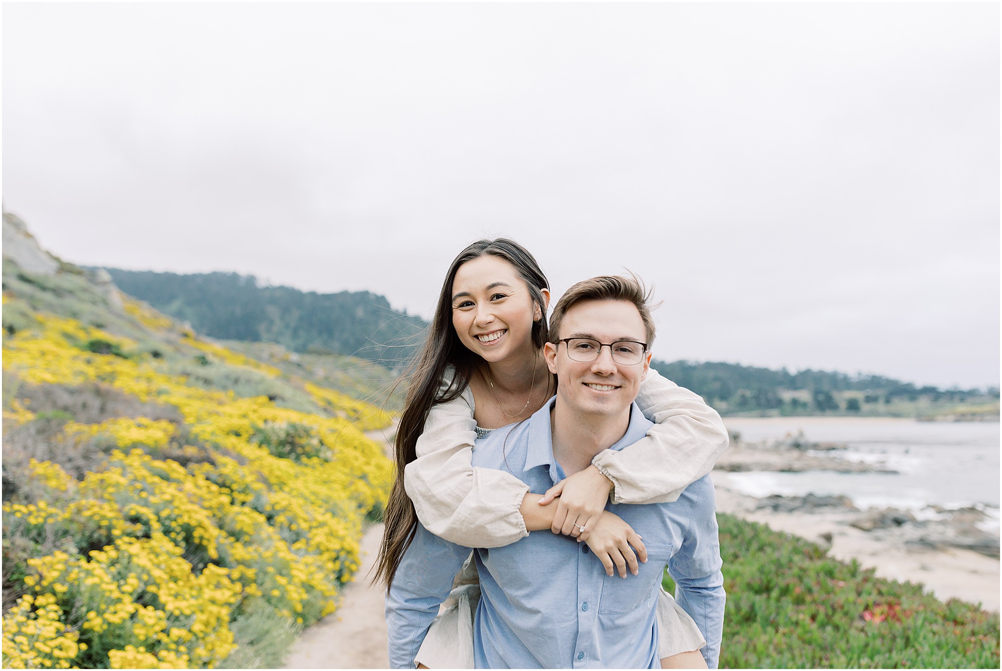 Sweet candid moment of Zach and Shannon smiling together on the beach.