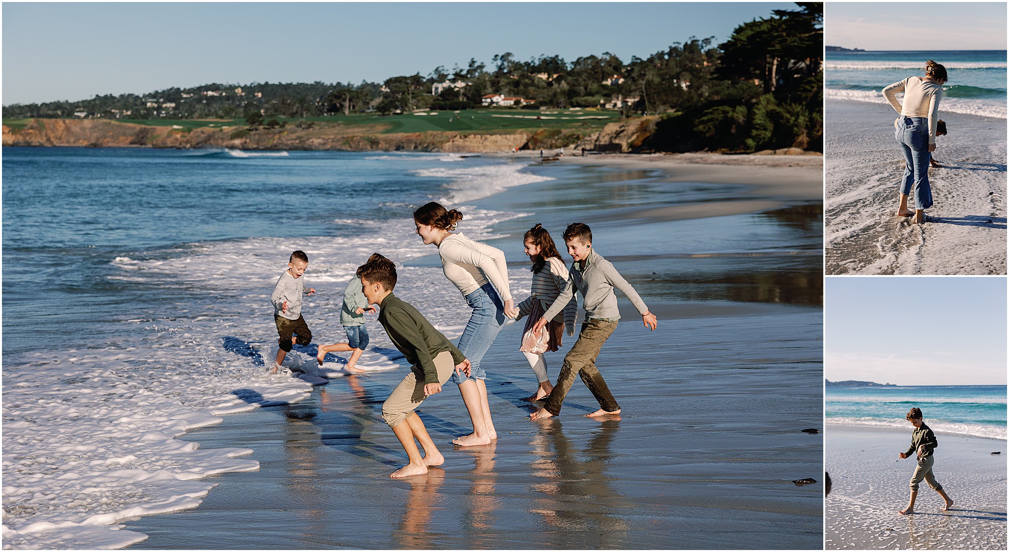Joyful family moments during Carmel beach family photos on the coast.