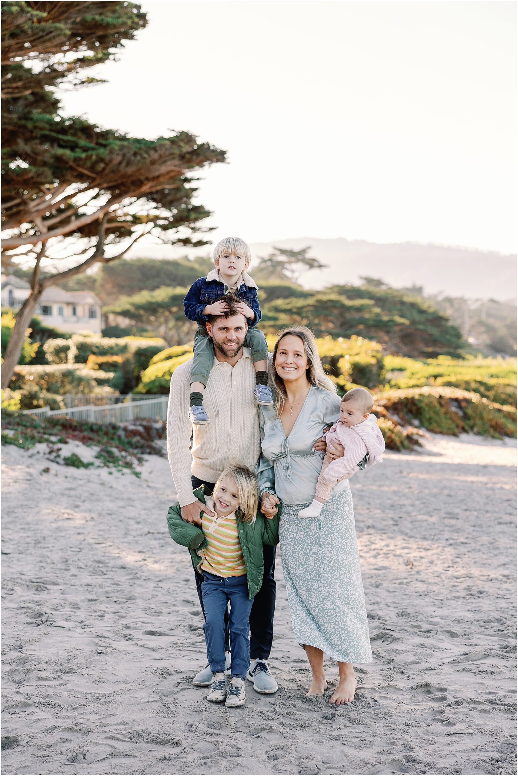 Parents and kids smiling during Carmel beach lifestyle photos