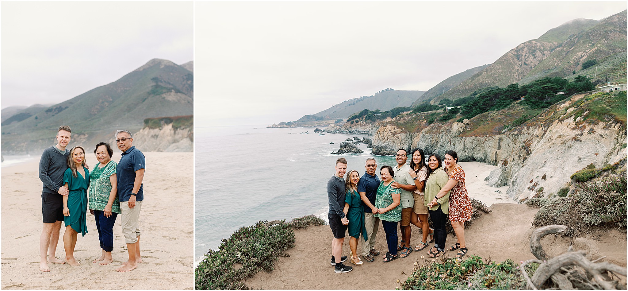 Family members embracing on the Big Sur cliffs at sunset during their coastal photography session.