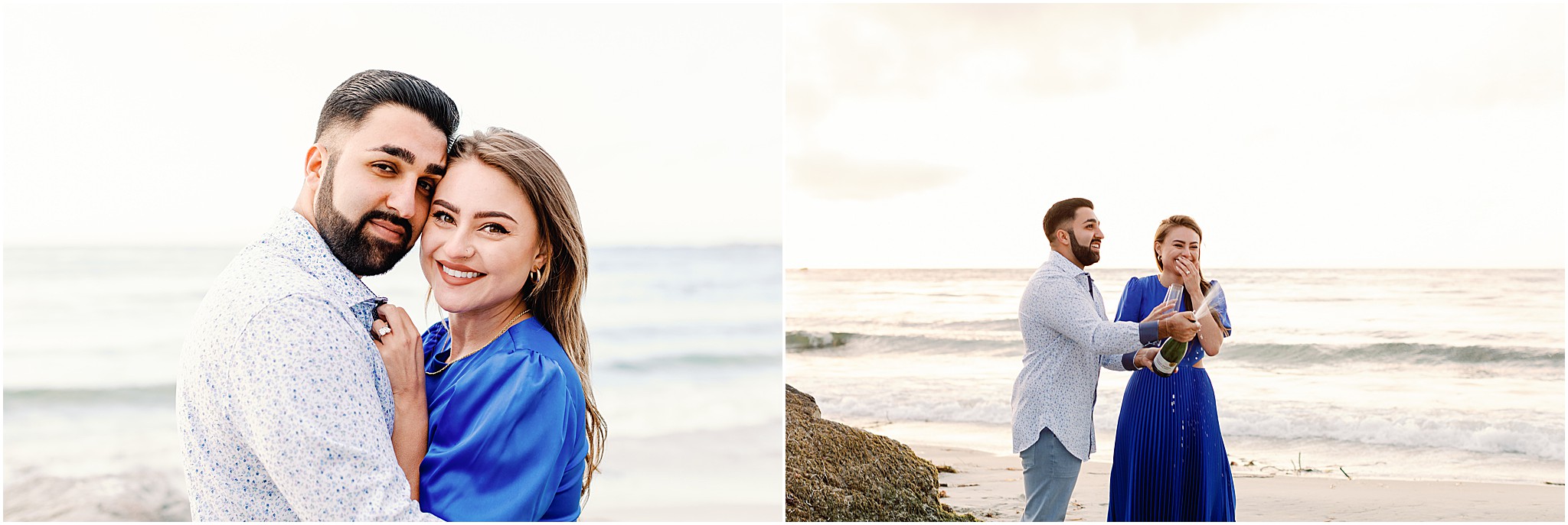 Joyful engagement celebration by the water.