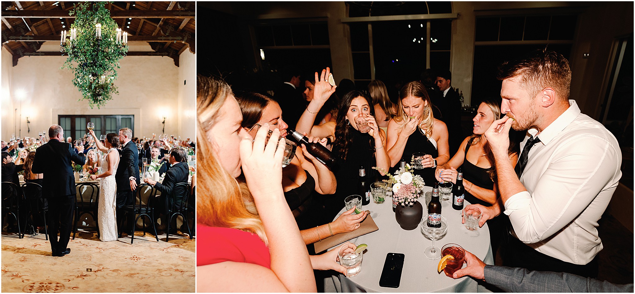 Guests celebrating newlyweds during cocktail hour.