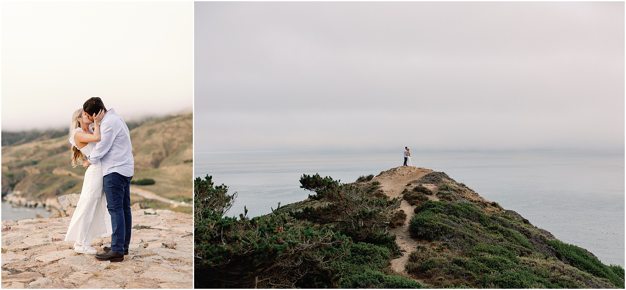Romantic proposal moment with elevated coastline views in California