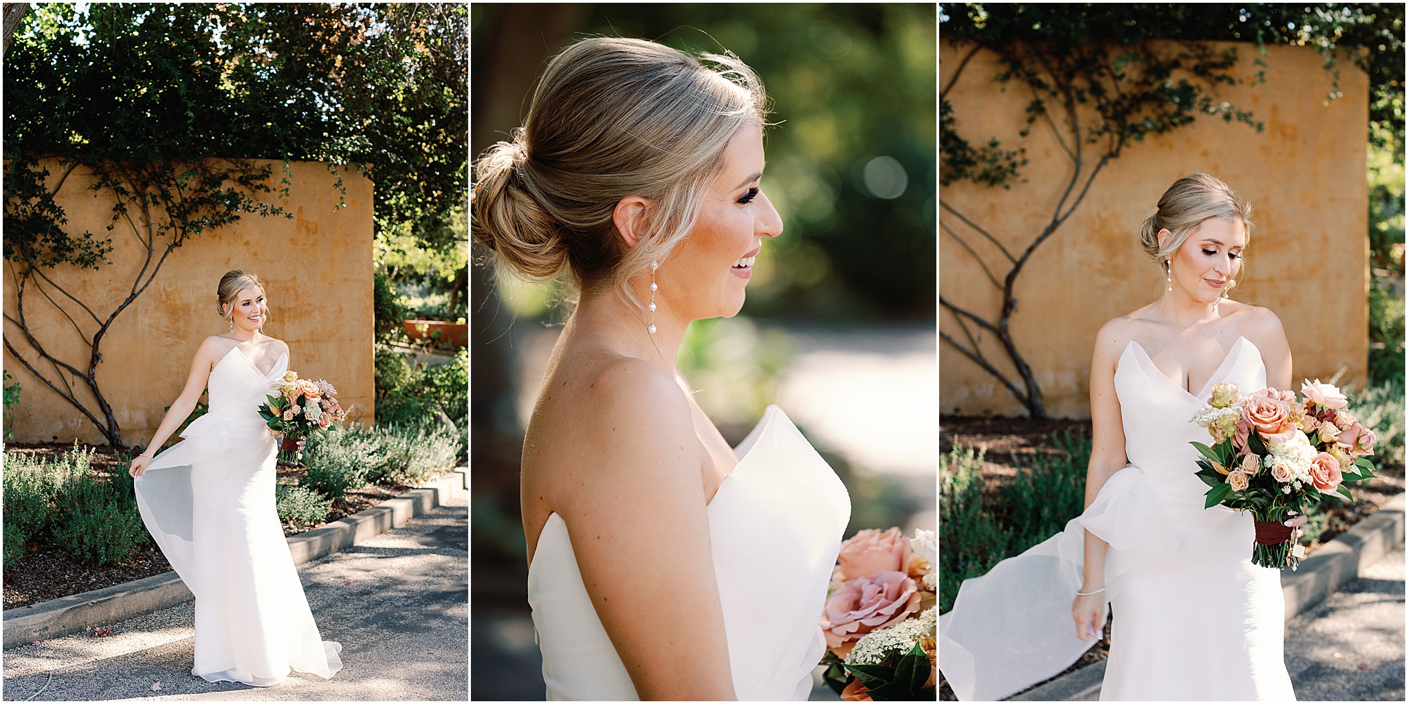 Elegant bridal portraits photographed in soft natural light.