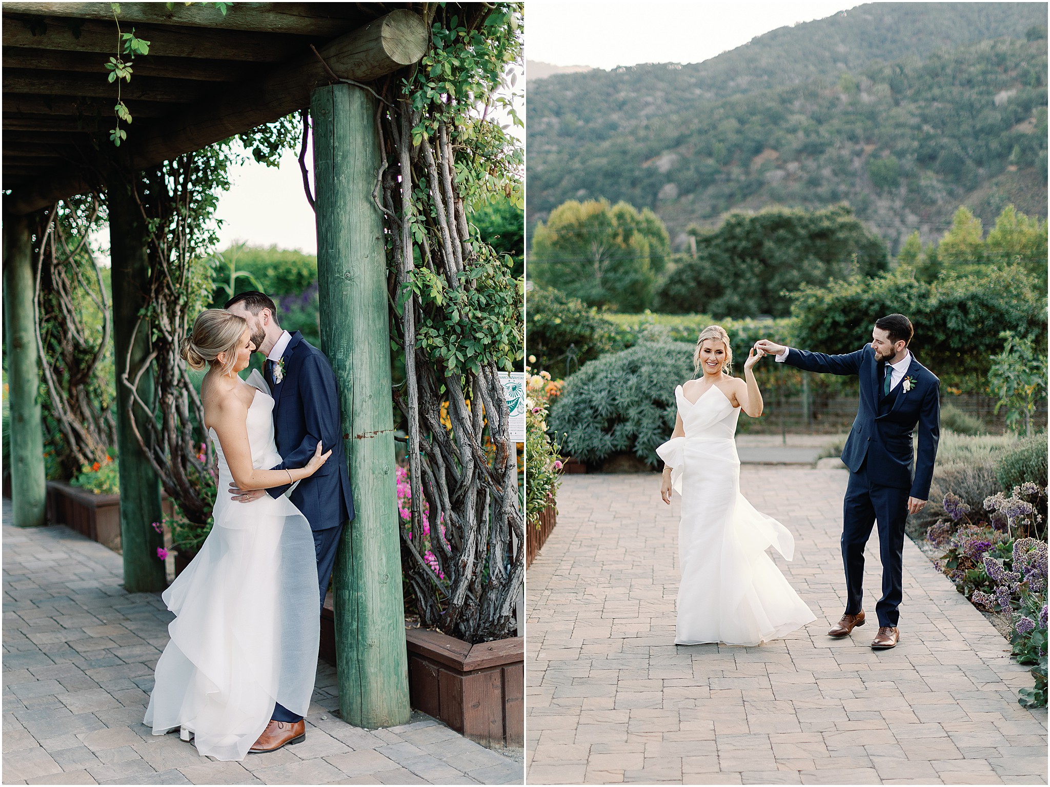 Sunset wedding portraits with soft coastal light.