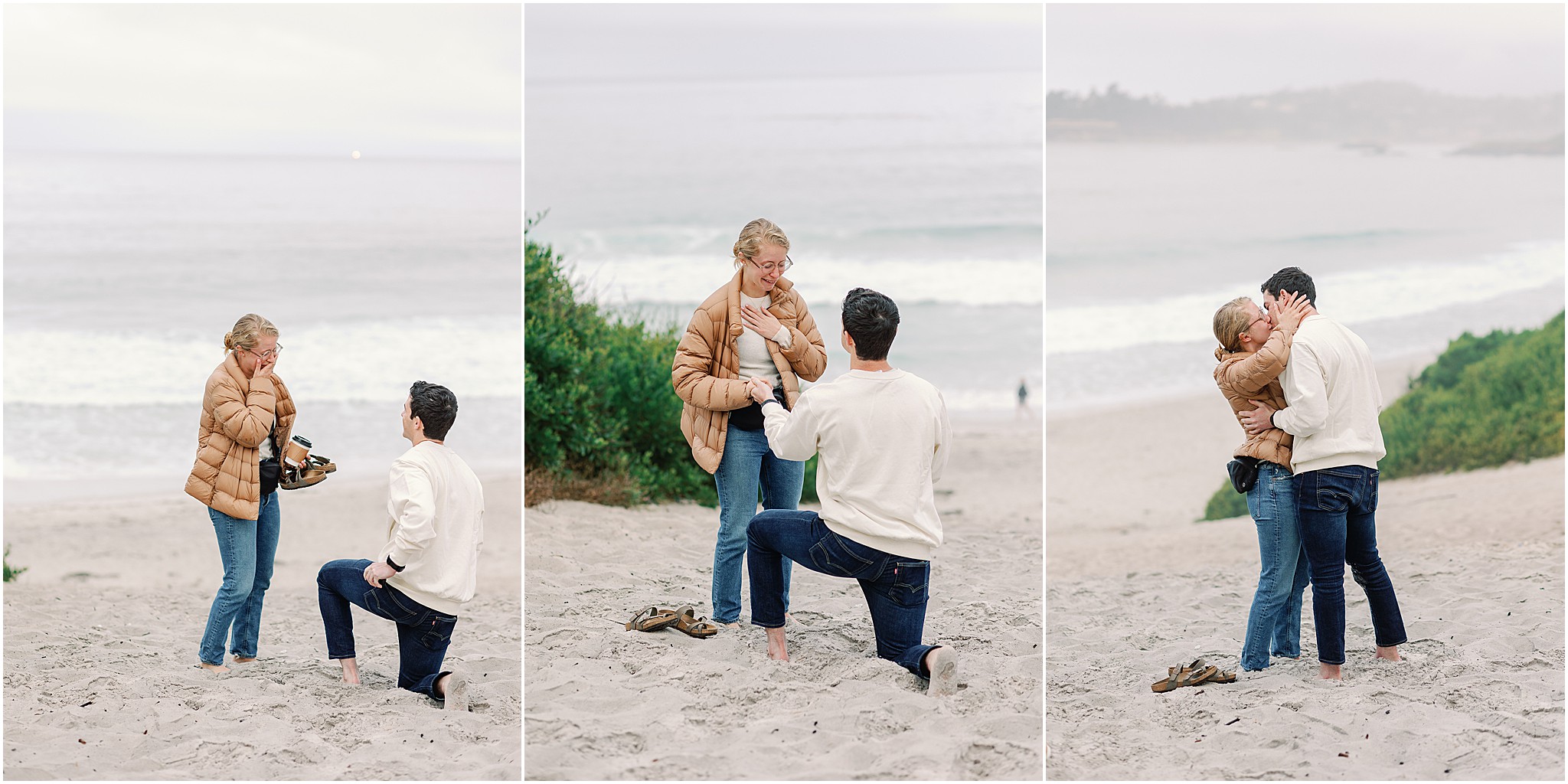 Happy tears during a romantic morning proposal in Carmel