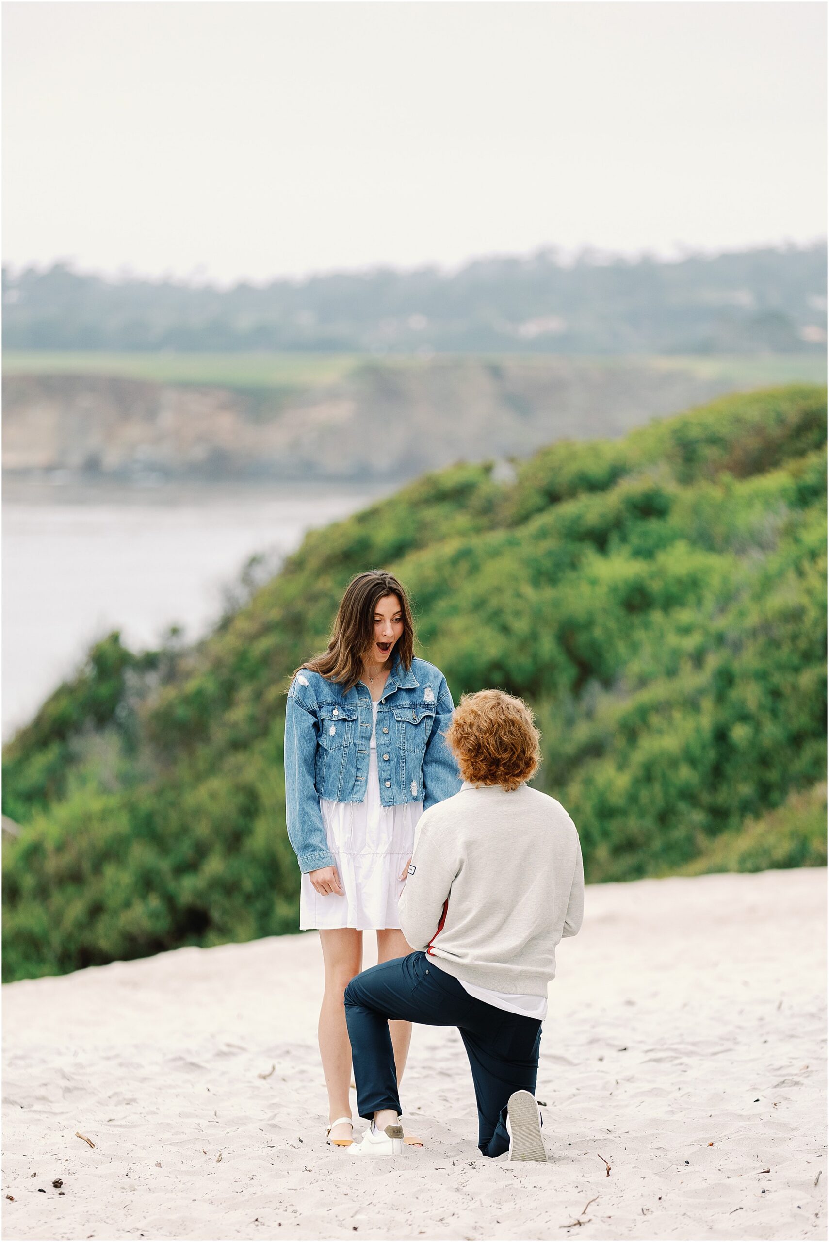 Emotional Carmel Beach surprise proposal photographed by AGS Photo Art.