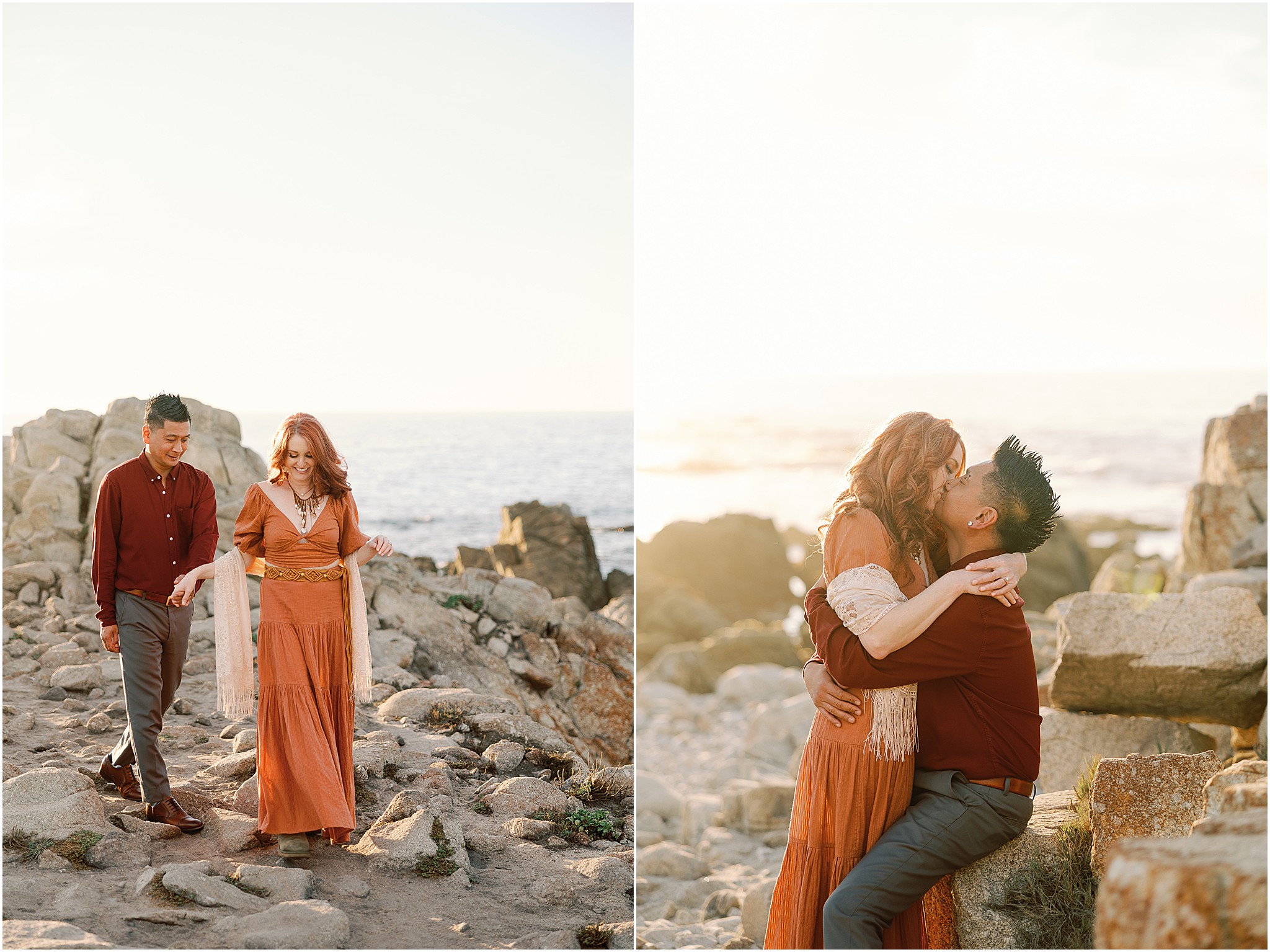 Big Sur engagement photos featuring dramatic cliffs and romantic couple moment.