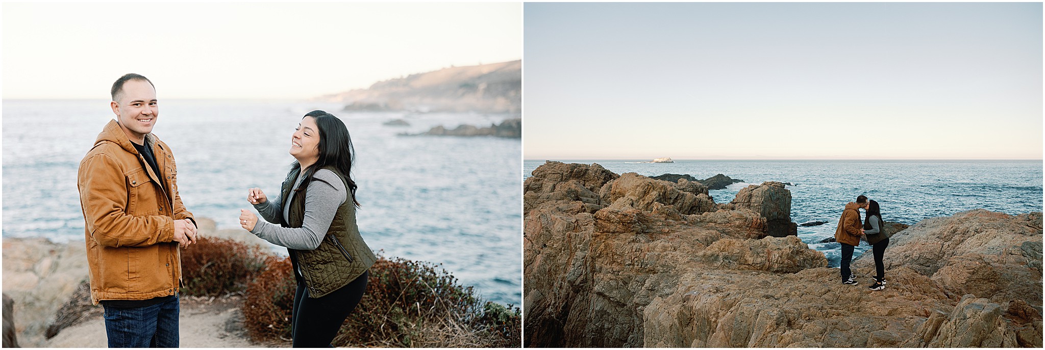Brianna reacting emotionally to surprise proposal in Big Sur.