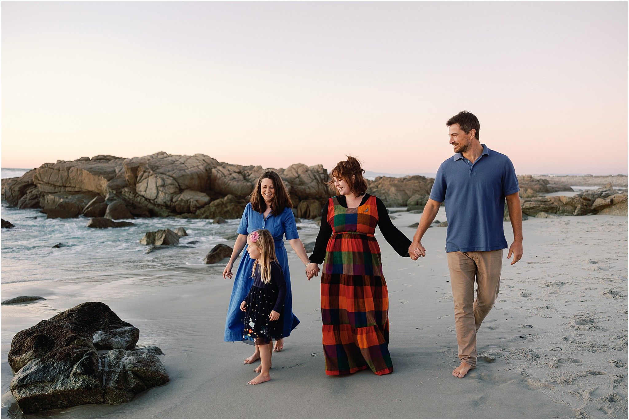 Carmel Beach maternity session with family at sunset.