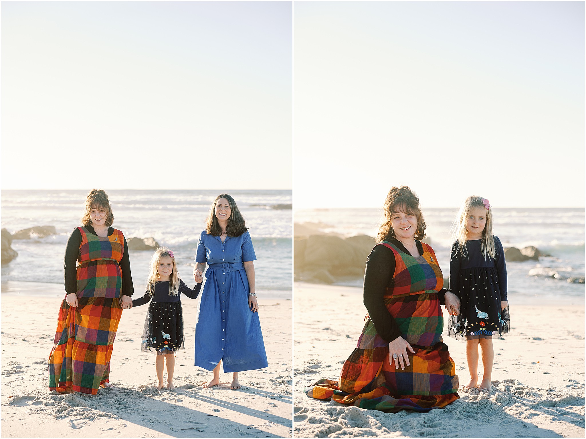 Surrogacy journey captured during Carmel Beach maternity session.