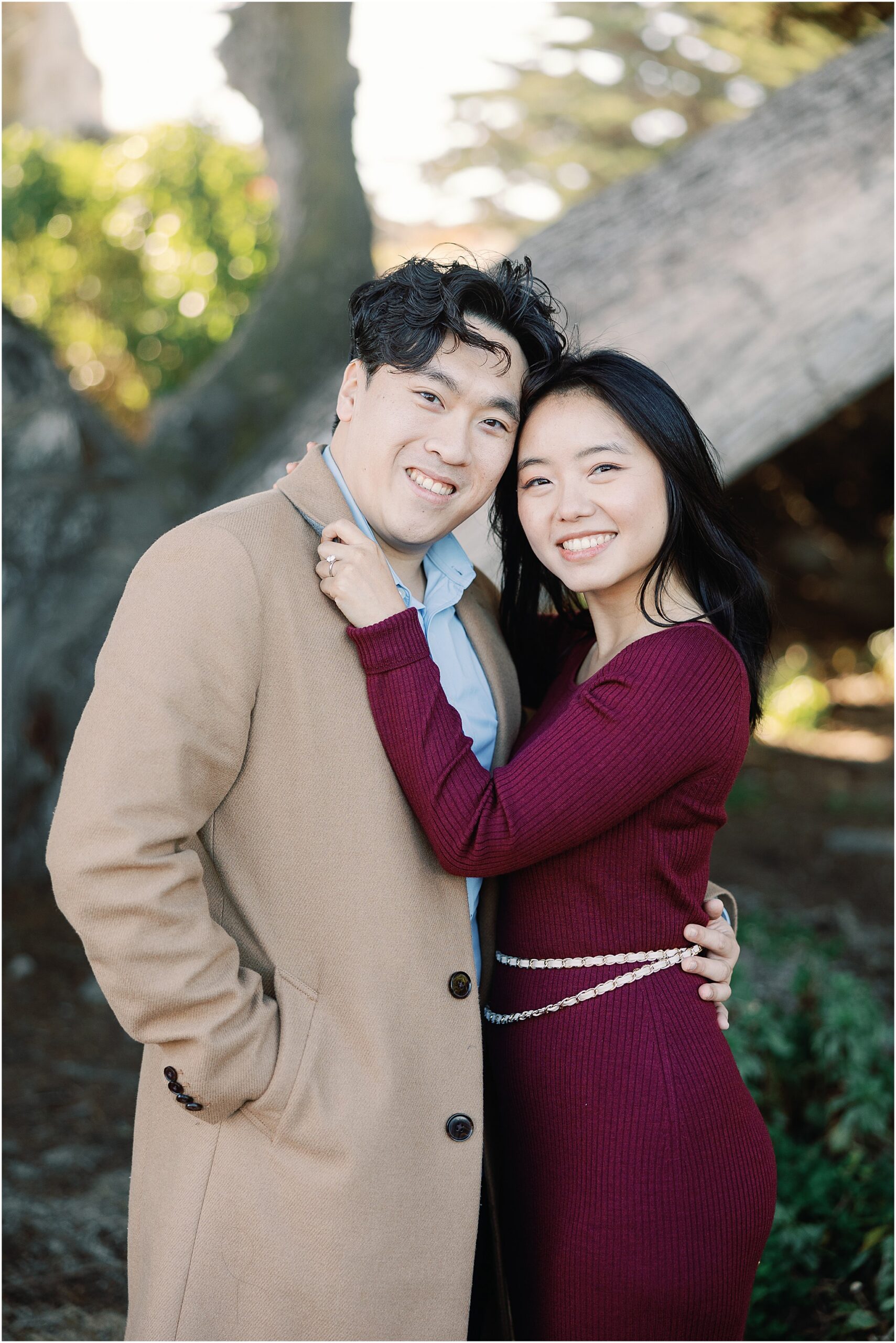 Natural light engagement photos along Carmel coast.