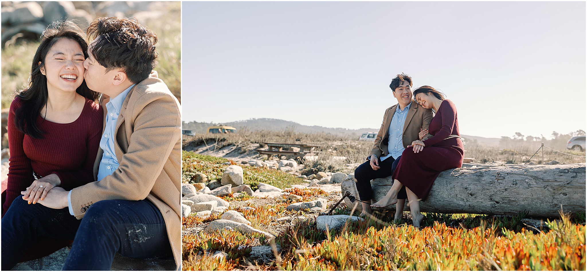 Joyful engagement photos along Pacific Coast Highway.