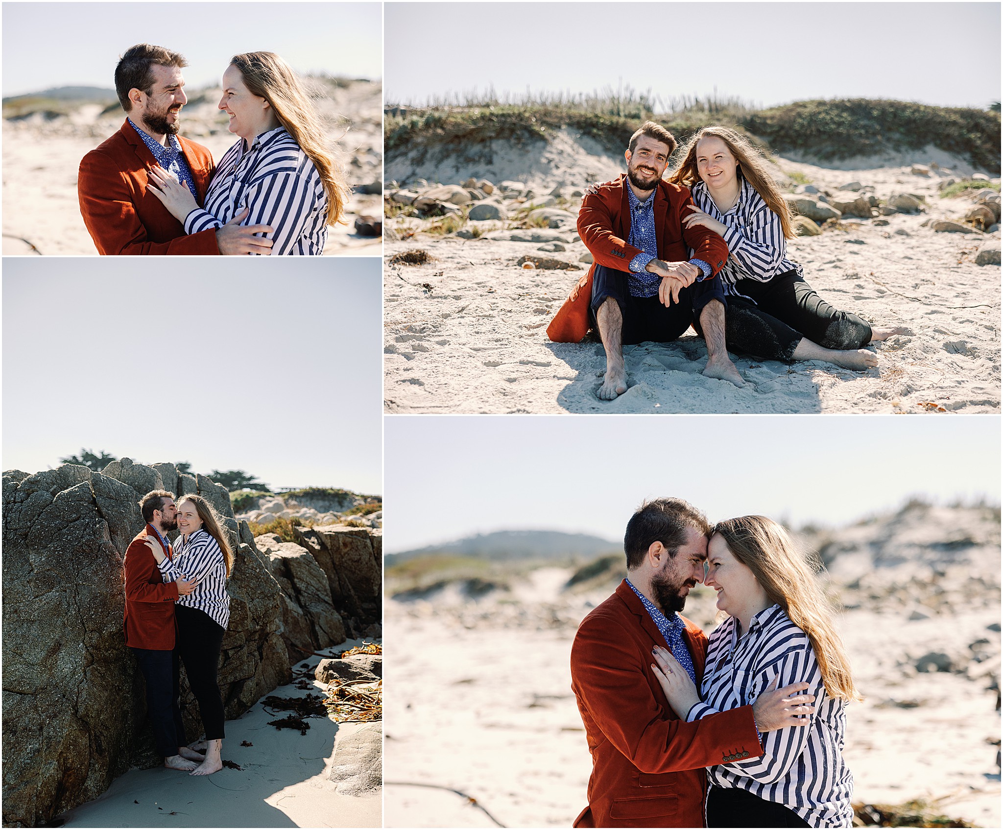 Wind blowing through hair during coastal proposal photography session