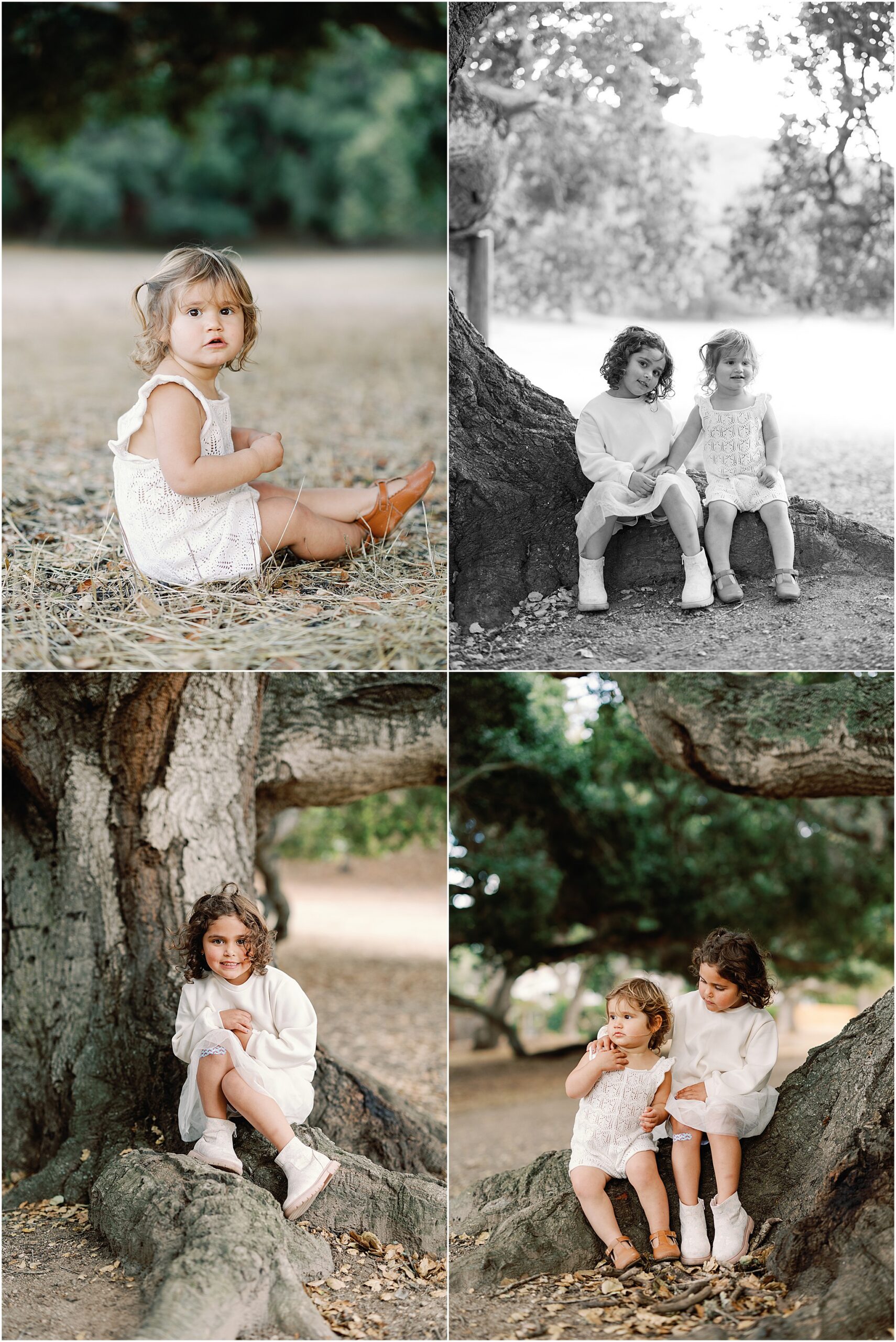 Sisters holding hands and smiling in grassy field in Corral de Tierra