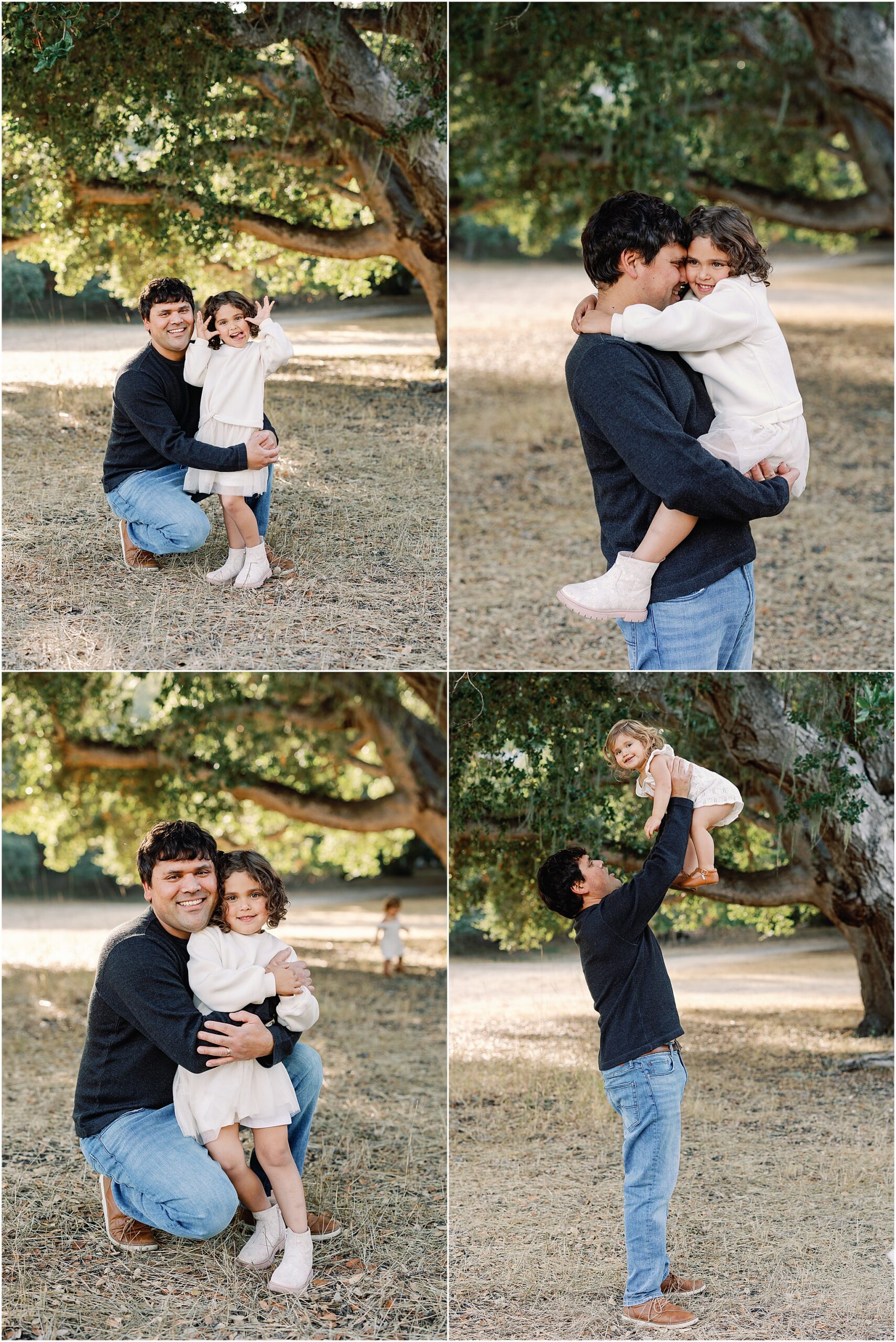 Father holding his daughters close in outdoor Monterey County setting.