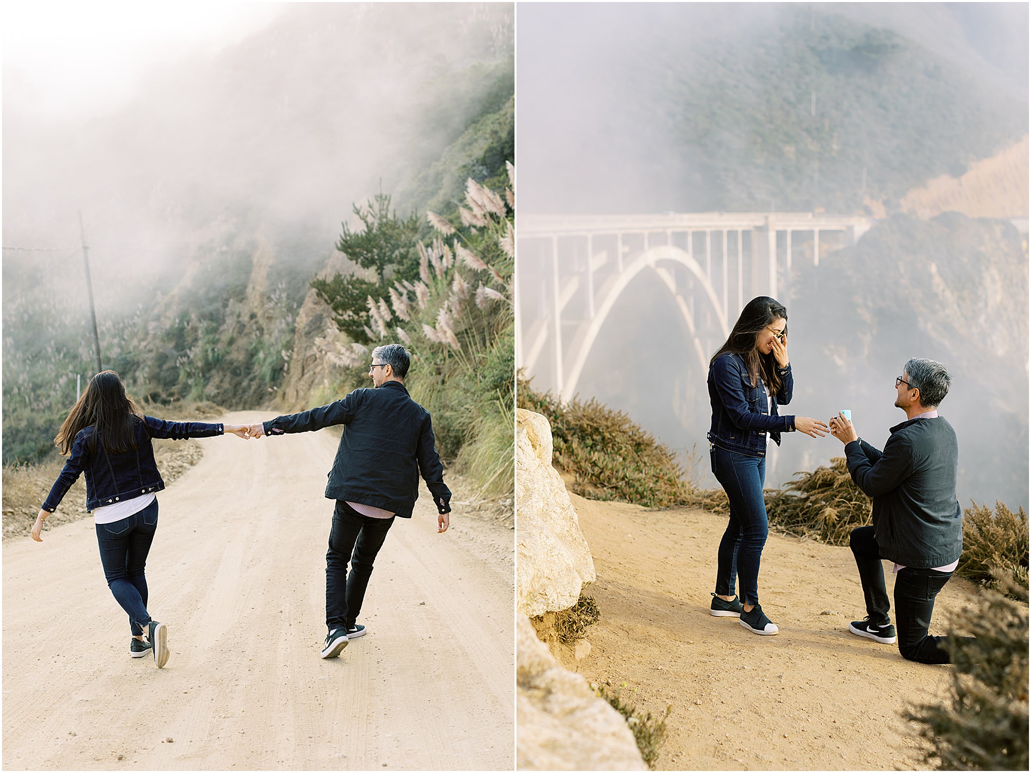 Proposal overlooking Bixby Creek Bridge on the scenic Big Sur coastline.