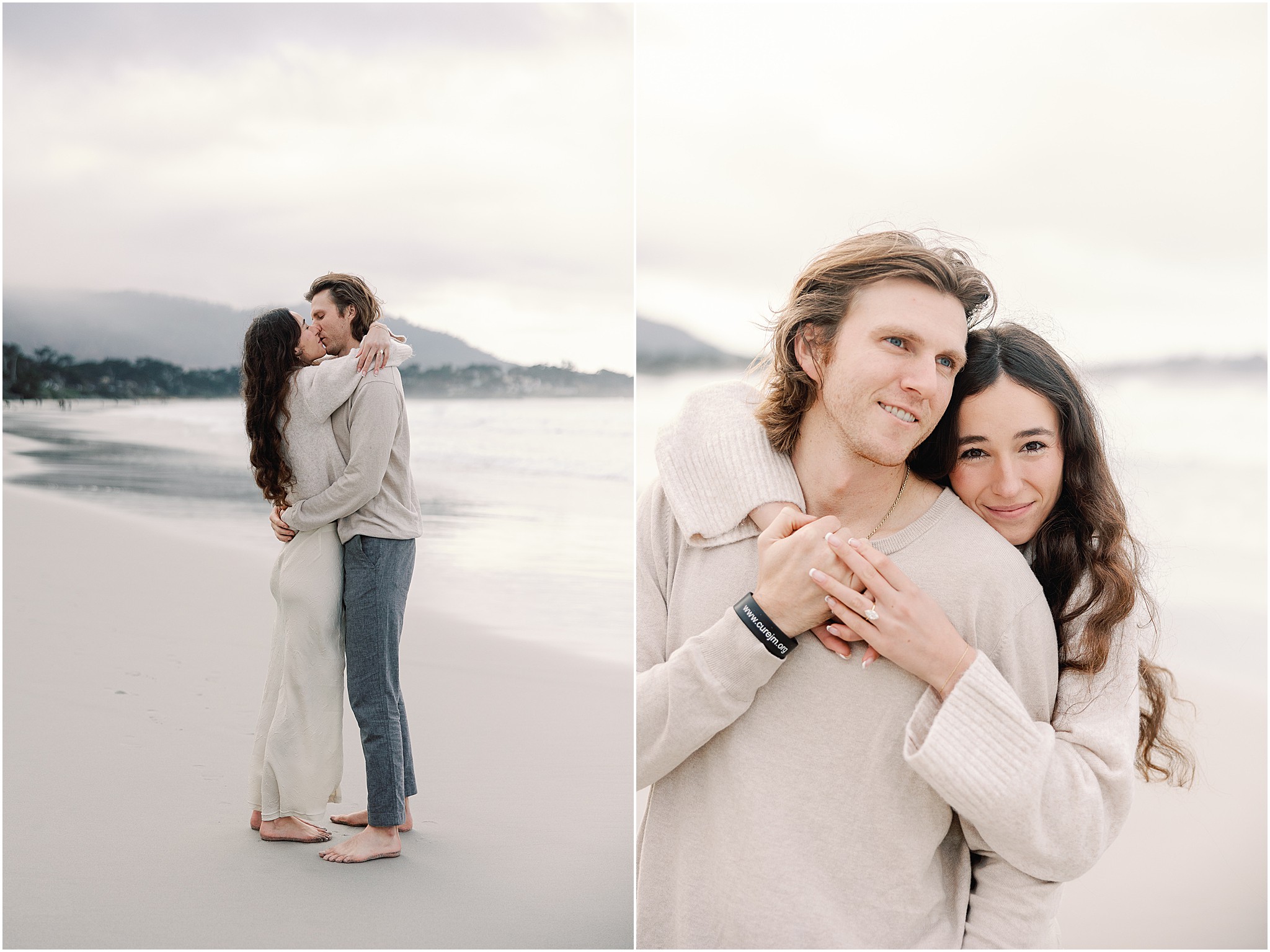 Alex and Connor celebrating their engagement with romantic portraits on Carmel Beach